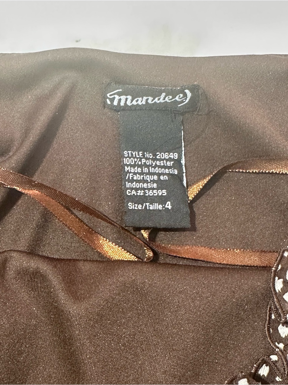 VINTAGE Mandee Bias Cut Brown Polka Dot Sleeveless Dress Lace Organza Size 4 - Picture 7 of 10